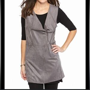 Sophie Max Studio Gray Faux Suede Longline Moto Vest